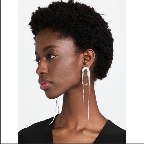 Anthropologie Shashi Vroom Long Rhinestone Prom Earrings - Picture 2 of 12